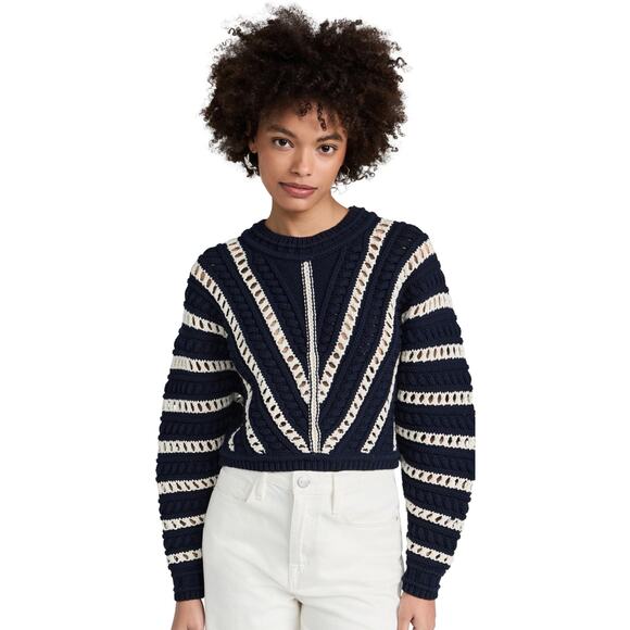 BA&SH Sweaters - Ba&Sh Gardy Crochet Crewneck Pullover Sweater In Marine Navy White Sz 1 US S